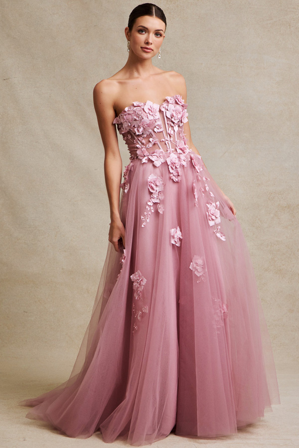 Sweetheart Bustier Corset Top 3D Floral Applique Dress